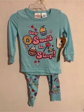 Girls NWT Kidgets Aqua Too Sweet To Sleep 2-Piece Sleep Set